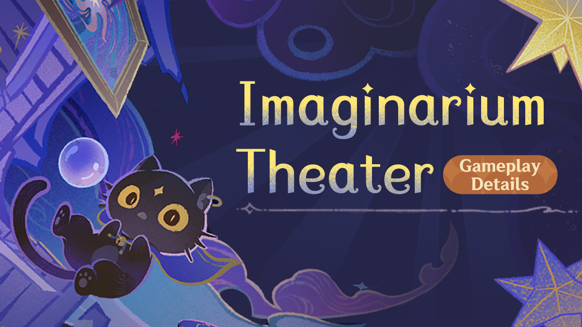 Arte promocional oficial del Teatro Fantasía de Genshin Impact, con Wolfy y decoración de escenario.
